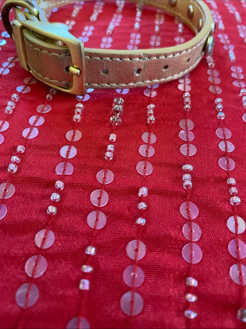 Bond&Co Gold Metallic Leather Crystal Encrusted Pet Collar Used Good Condition